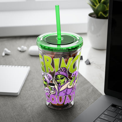 Grinch Squad 16oz Tumbler with Straw — Holiday Party Drink Cup