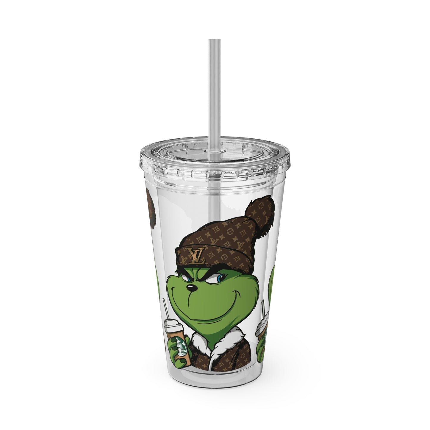 Grinch Streetwear 16oz Tumbler with Straw — Luxury Beanie Design