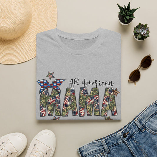 All American Mama T-Shirt — Patriotic Floral USA Mom Tee