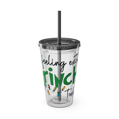 Grinch Quote Tumbler - 16oz Clear Straw Cup (Feeling Extra Grinchy)