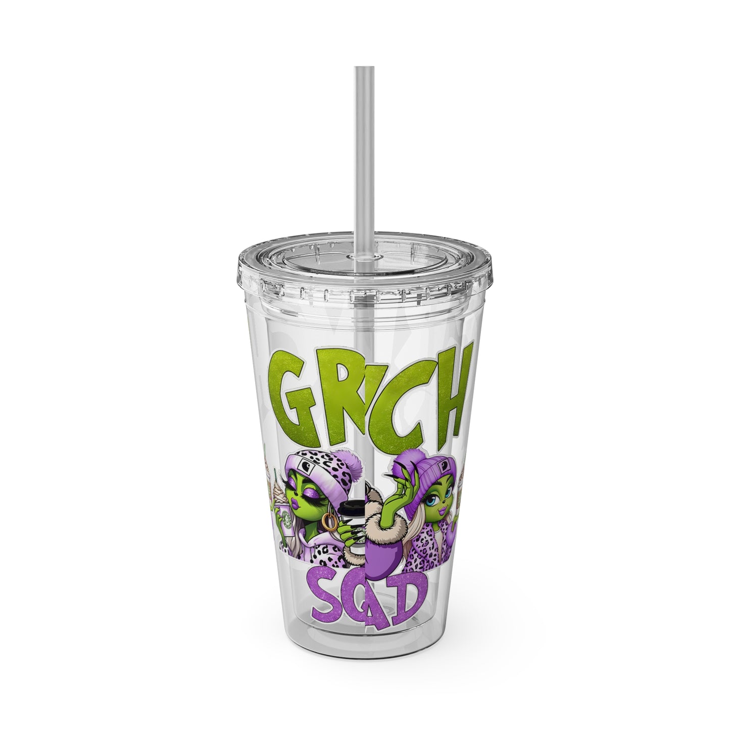 Grinch Squad 16oz Tumbler with Straw — Holiday Party Drink Cup