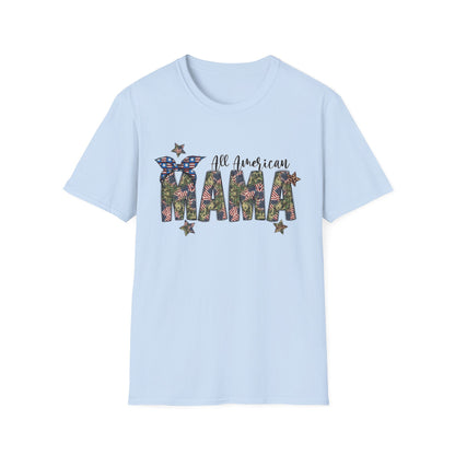 All American Mama T-Shirt — Patriotic Floral USA Mom Tee