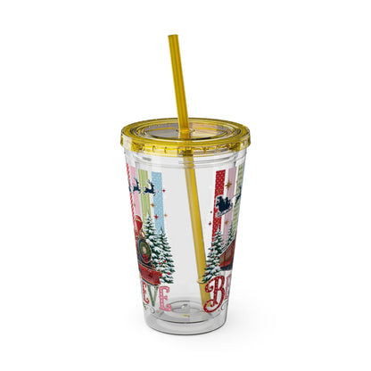 Believe Holiday Tumbler — Christmas Train 16oz Straw Cup