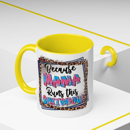 Mama Runs This Shitshow Accent Coffee Mug — Leopard & Watercolor Mom Gift (11/15oz)