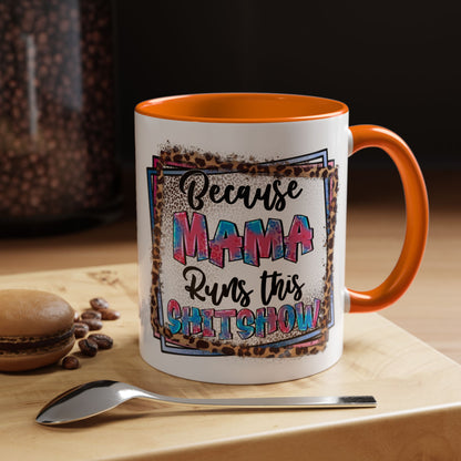 Mama Runs This Shitshow Accent Coffee Mug — Leopard & Watercolor Mom Gift (11/15oz)