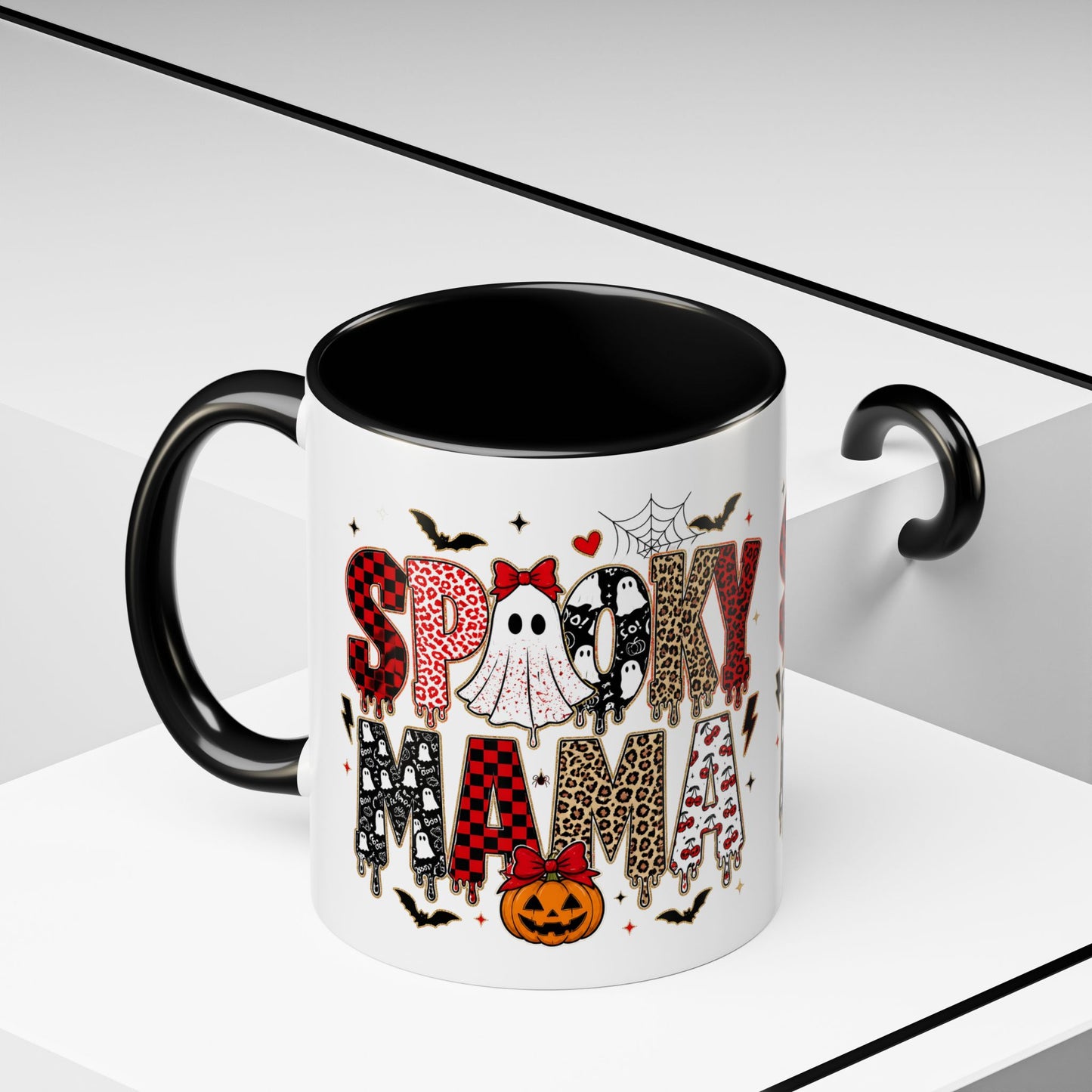 Spooky Mama Accent Coffee Mug — Halloween Ghost Pumpkin 11/15oz