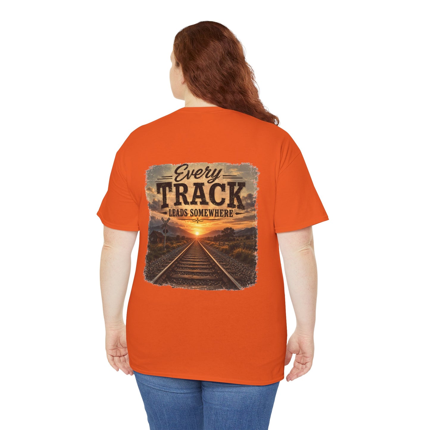 "Every Track Leads Somewhere" Sunset Railroad Graphic Tee