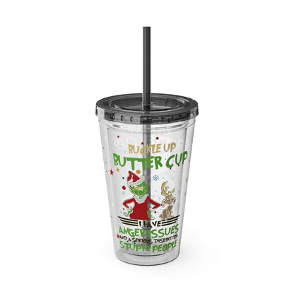 16oz Tumbler with Straw — 'Buckle Up Buttercup' Grinch Holiday Travel Cup
