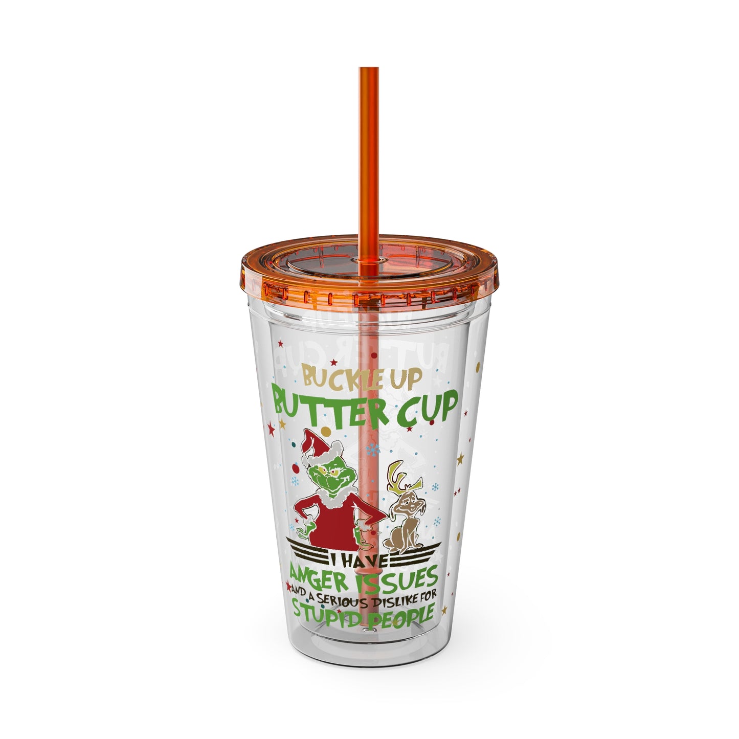 16oz Tumbler with Straw — 'Buckle Up Buttercup' Grinch Holiday Travel Cup