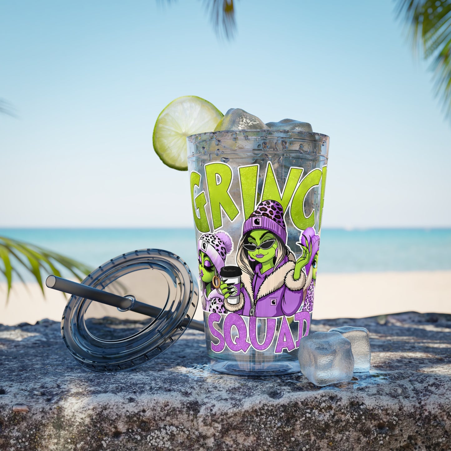 Grinch Squad 16oz Tumbler with Straw — Holiday Party Drink Cup