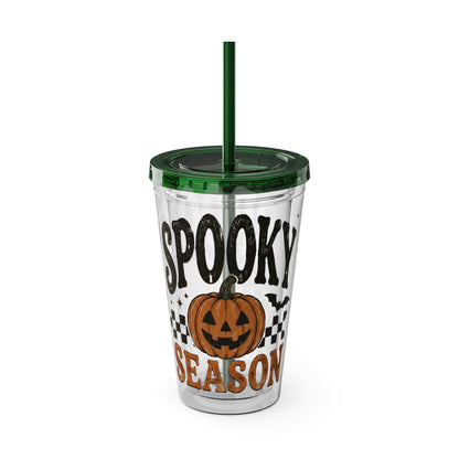 Spooky Season 16oz Tumbler with Straw — Halloween Pumpkin Travel Cup