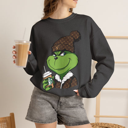 Grinch Winter Cozy Crewneck Sweatshirt — Holiday Coffee Graphic