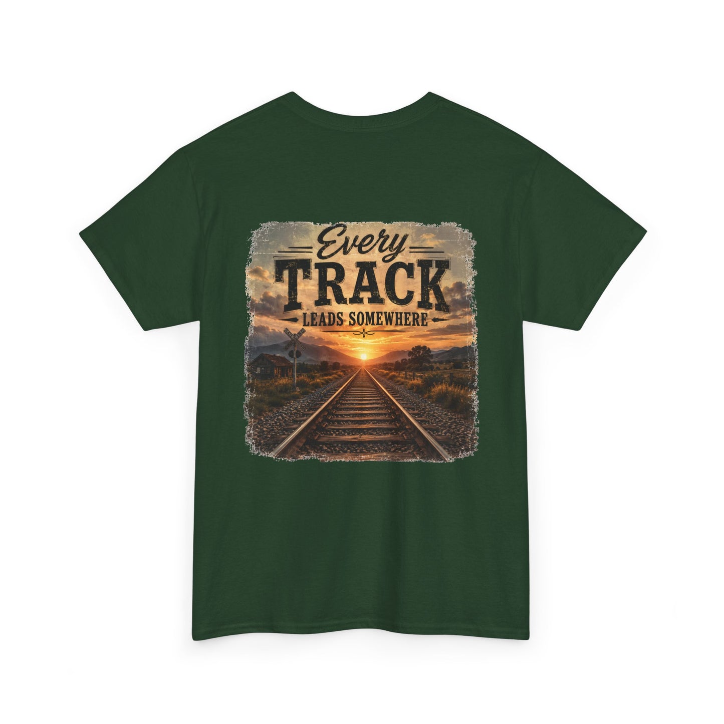 "Every Track Leads Somewhere" Sunset Railroad Graphic Tee