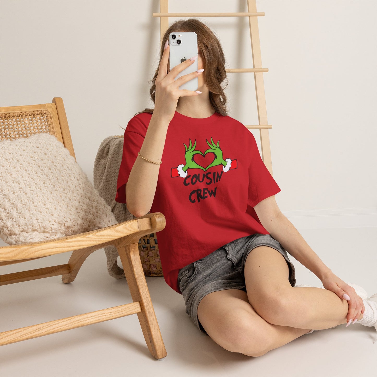 Cousin Crew T-Shirt — Fun Grinch Hands Heart Family Tee