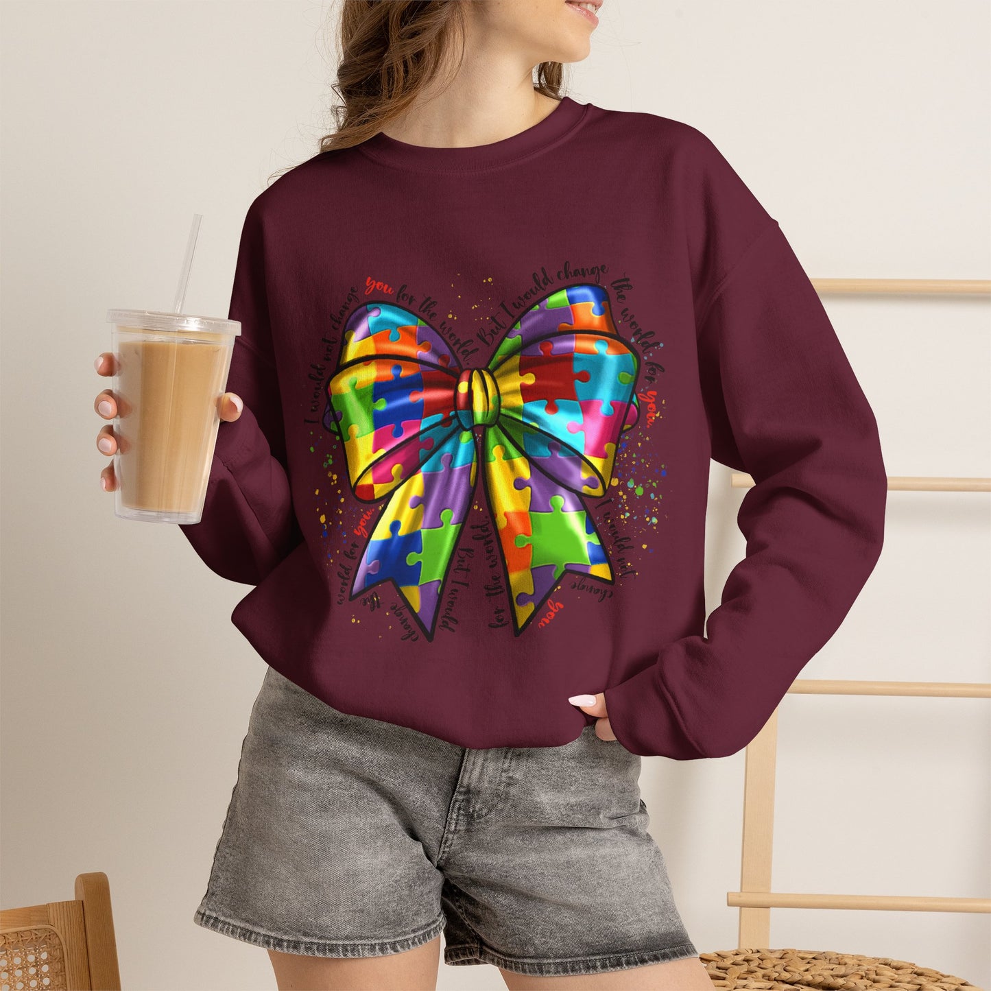 Rainbow Puzzle Bow Sweatshirt — Autism Awareness Crewneck