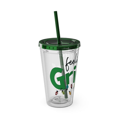 Grinch Quote Tumbler - 16oz Clear Straw Cup (Feeling Extra Grinchy)