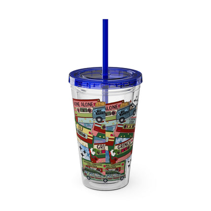 Holiday Movie Vans 16oz Tumbler with Straw – Christmas Classics Design (Home Alone, Elf, Grinch)