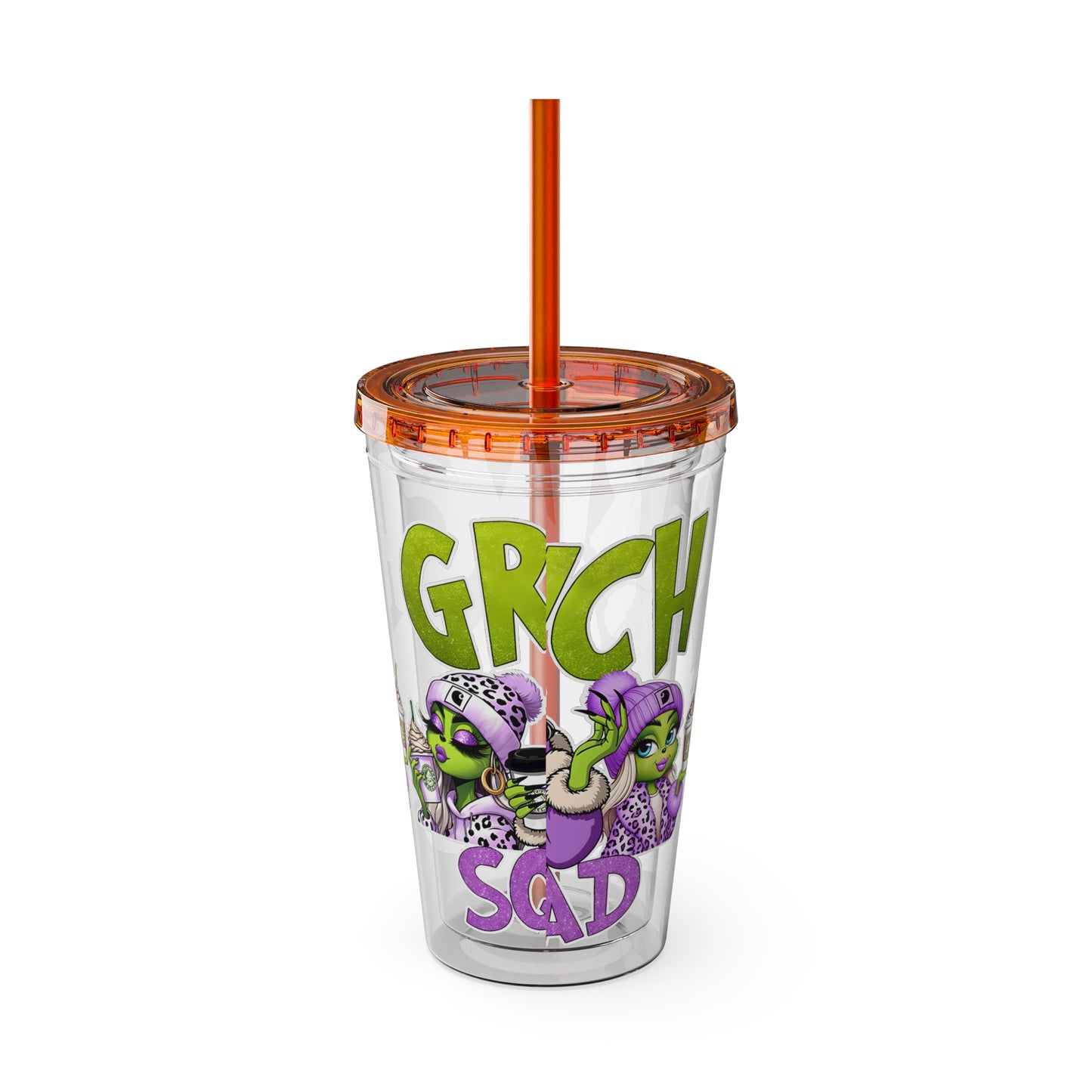 Grinch Squad 16oz Tumbler with Straw — Holiday Party Drink Cup