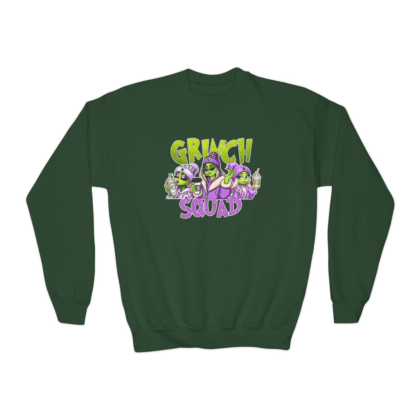Grinch Squad Youth Crewneck Sweatshirt — Kids Funny Holiday Pullover