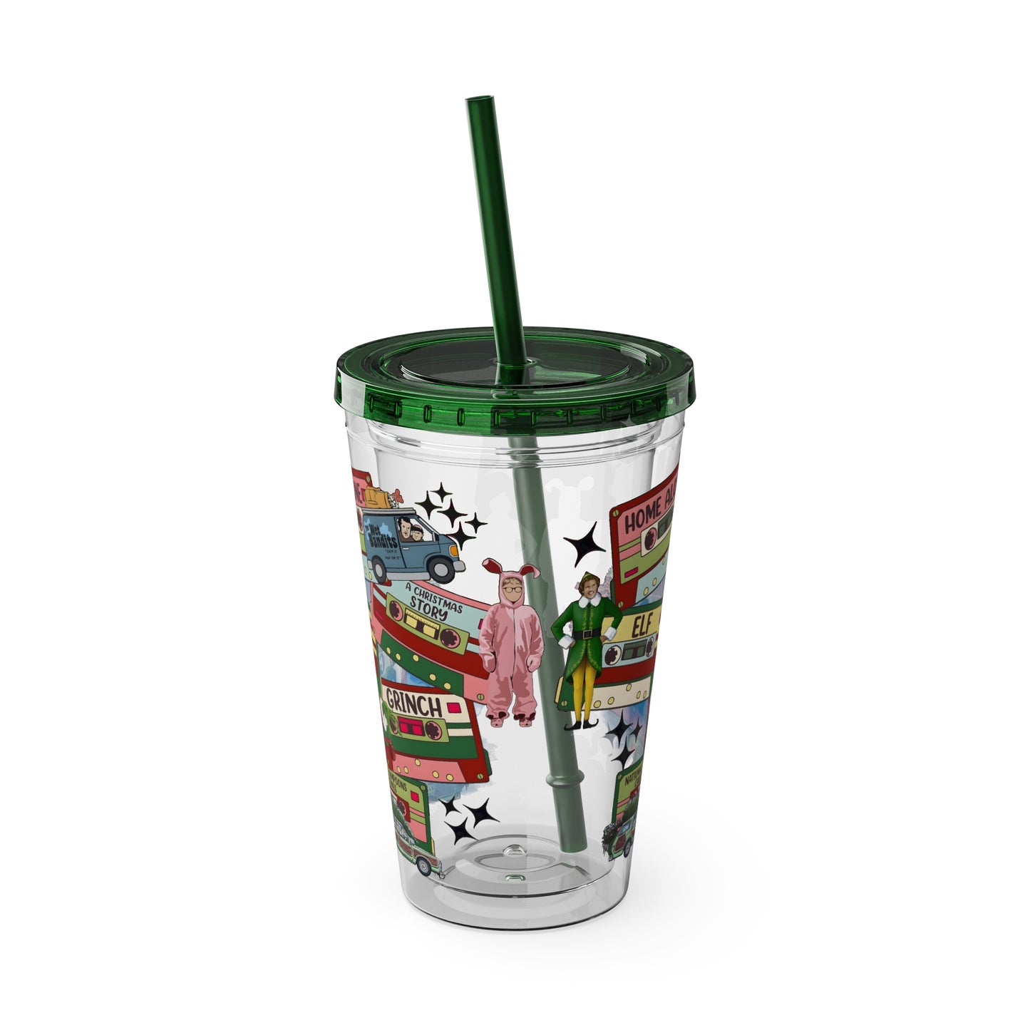 Holiday Movie Vans 16oz Tumbler with Straw – Christmas Classics Design (Home Alone, Elf, Grinch)