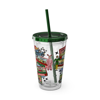 Holiday Movie Vans 16oz Tumbler with Straw – Christmas Classics Design (Home Alone, Elf, Grinch)