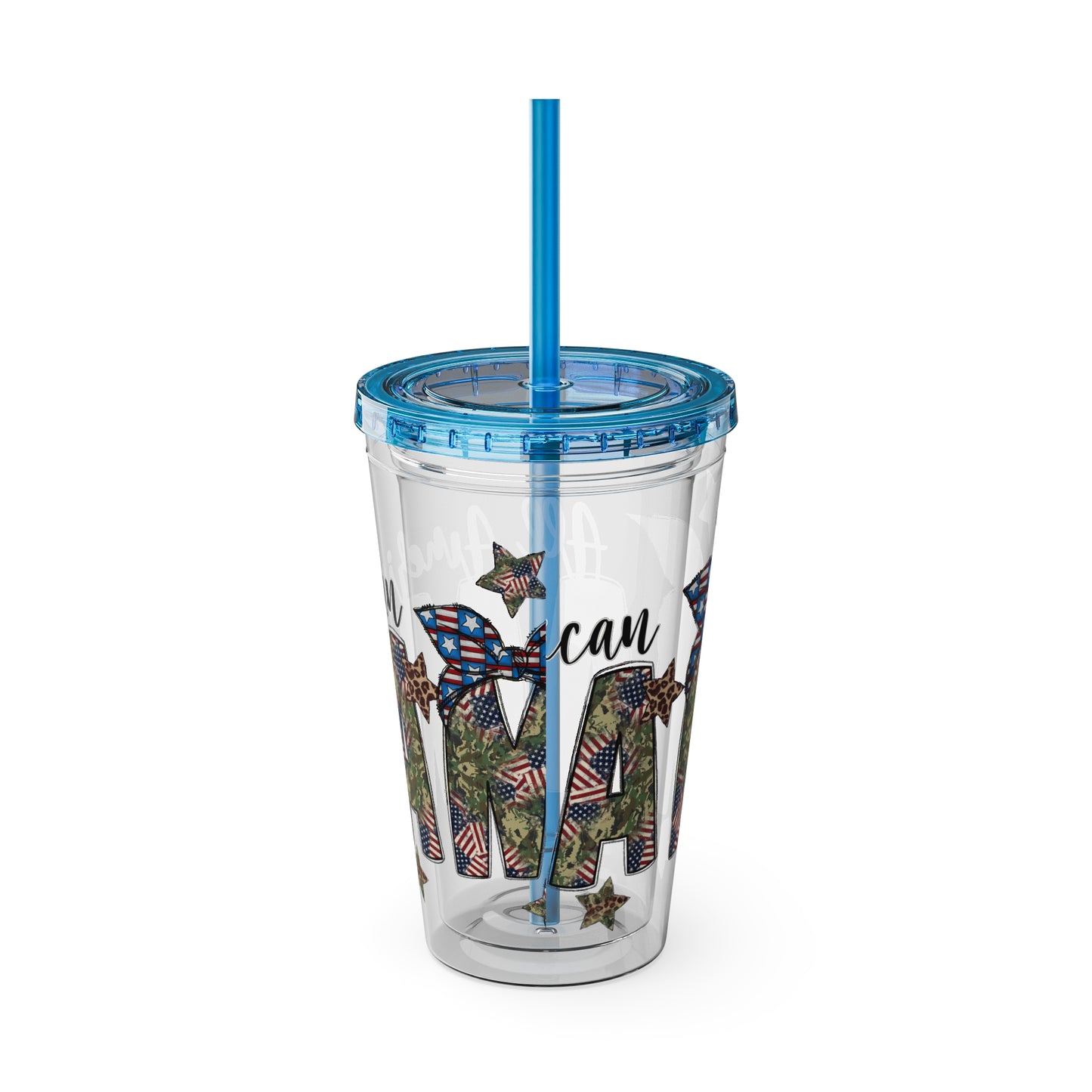 Patriotic Mama 16oz Tumbler with Straw — All American Floral Flag Design