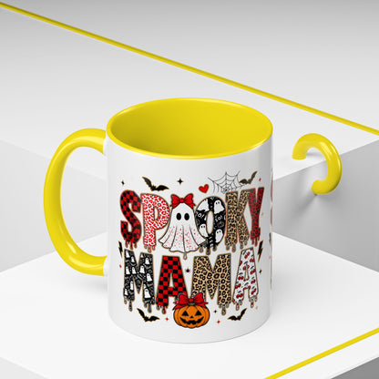 Spooky Mama Accent Coffee Mug — Halloween Ghost Pumpkin 11/15oz
