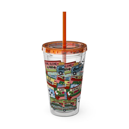 Holiday Movie Vans 16oz Tumbler with Straw – Christmas Classics Design (Home Alone, Elf, Grinch)