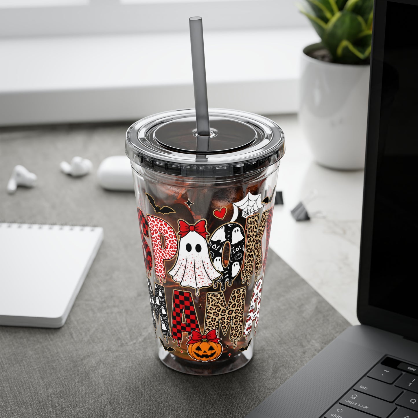 Halloween Mama 16oz Straw Tumbler – Cute Ghost & Pumpkin Party Drink Cup