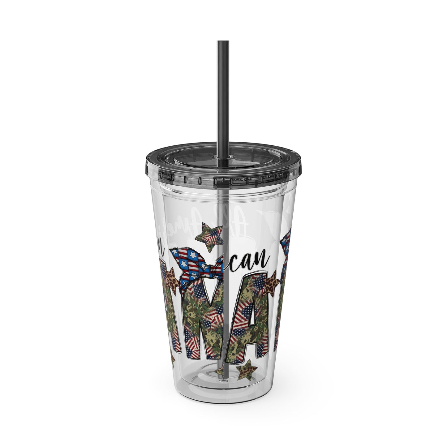 Patriotic Mama 16oz Tumbler with Straw — All American Floral Flag Design