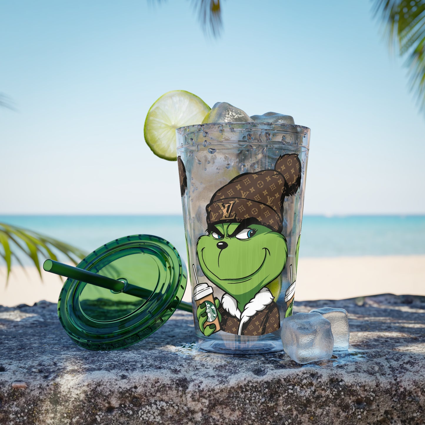 Grinch Streetwear 16oz Tumbler with Straw — Luxury Beanie Design