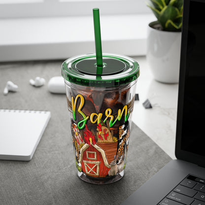 Barnyard Mama 16oz Tumbler with Straw — Leopard Print Farm Design