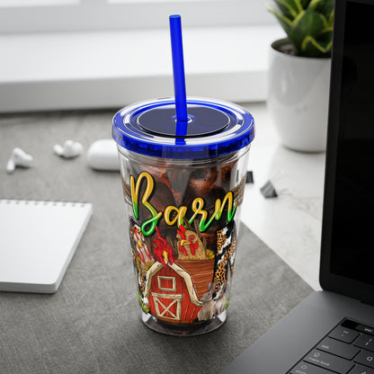 Barnyard Mama 16oz Tumbler with Straw — Leopard Print Farm Design