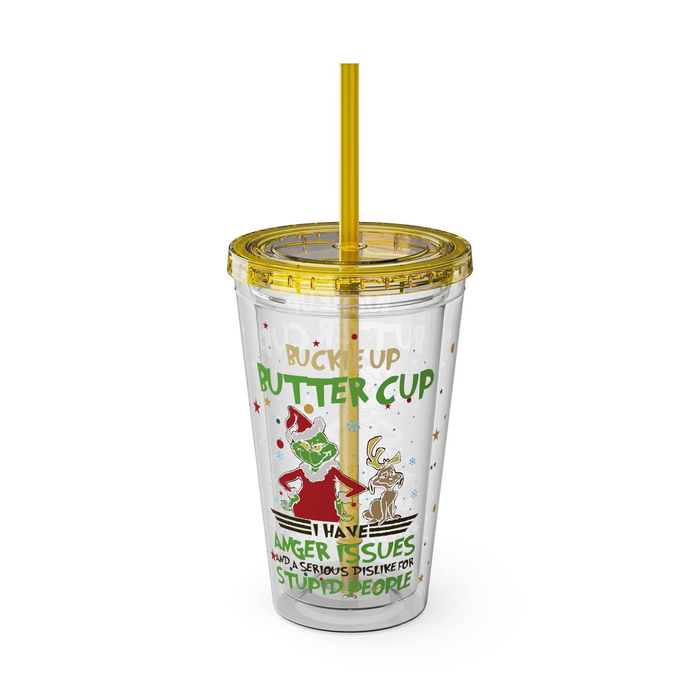 16oz Tumbler with Straw — 'Buckle Up Buttercup' Grinch Holiday Travel Cup