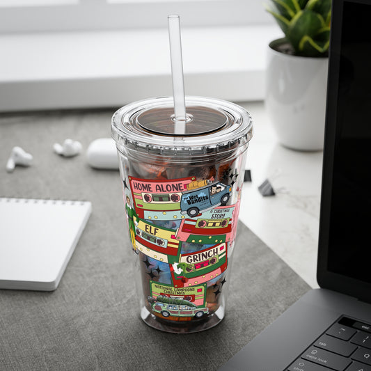 Holiday Movie Vans 16oz Tumbler with Straw – Christmas Classics Design (Home Alone, Elf, Grinch)