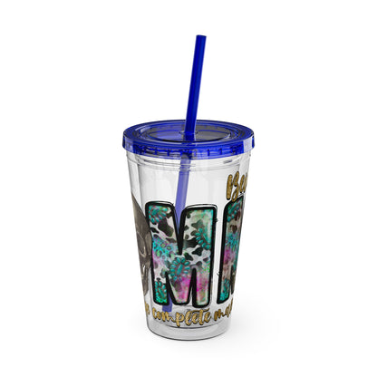 16oz Tumbler with Straw - "Being You" Floral Skull Cold Drink Cup Sunsplash Skull & Sunflower