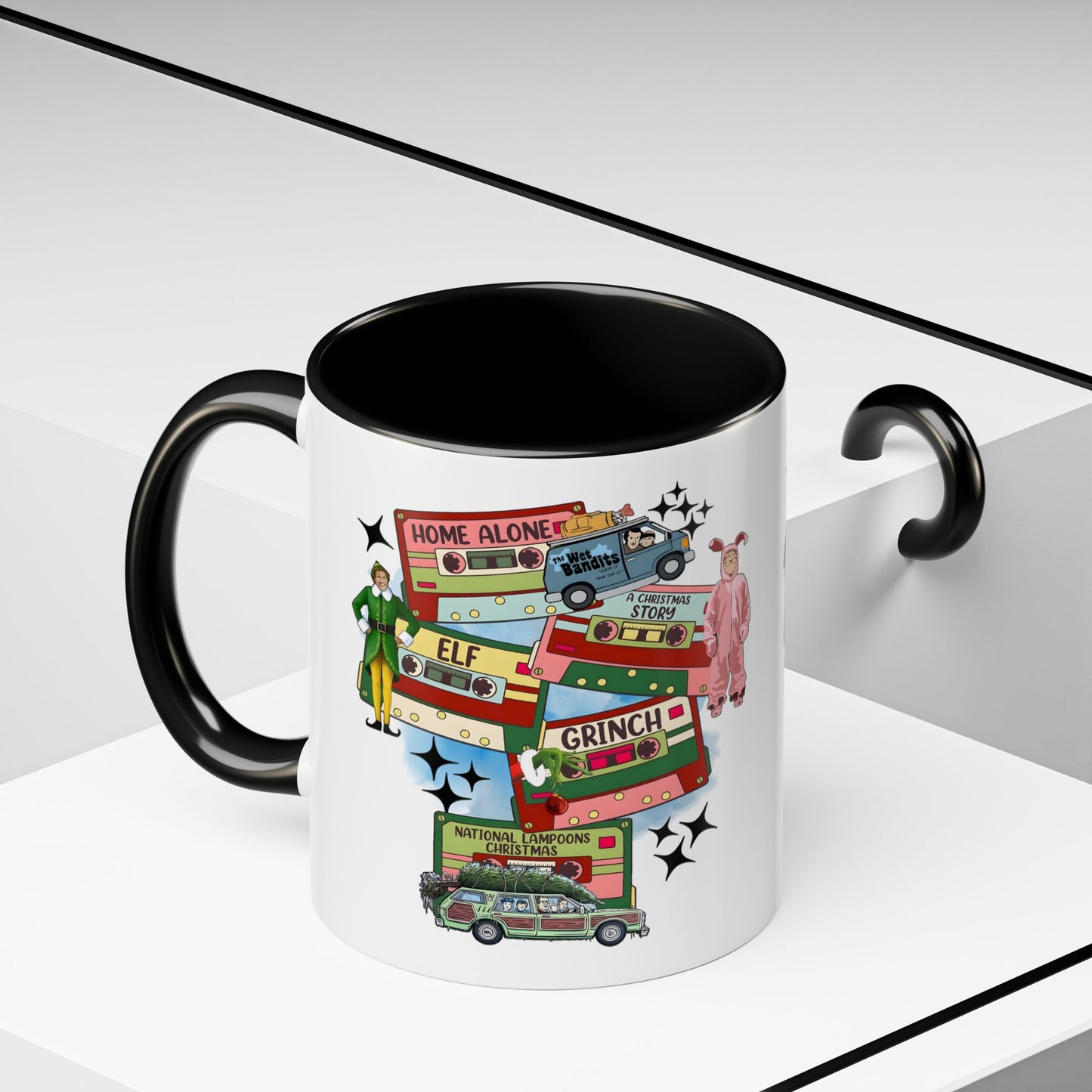 Christmas Movie Collage Coffee Mug – Home Alone, Elf & Grinch Accent Mug