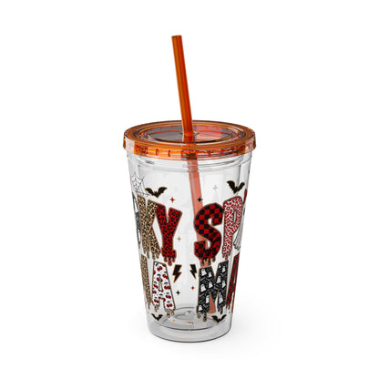 Halloween Mama 16oz Straw Tumbler – Cute Ghost & Pumpkin Party Drink Cup
