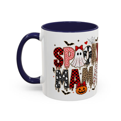 Spooky Mama Accent Coffee Mug — Halloween Ghost Pumpkin 11/15oz