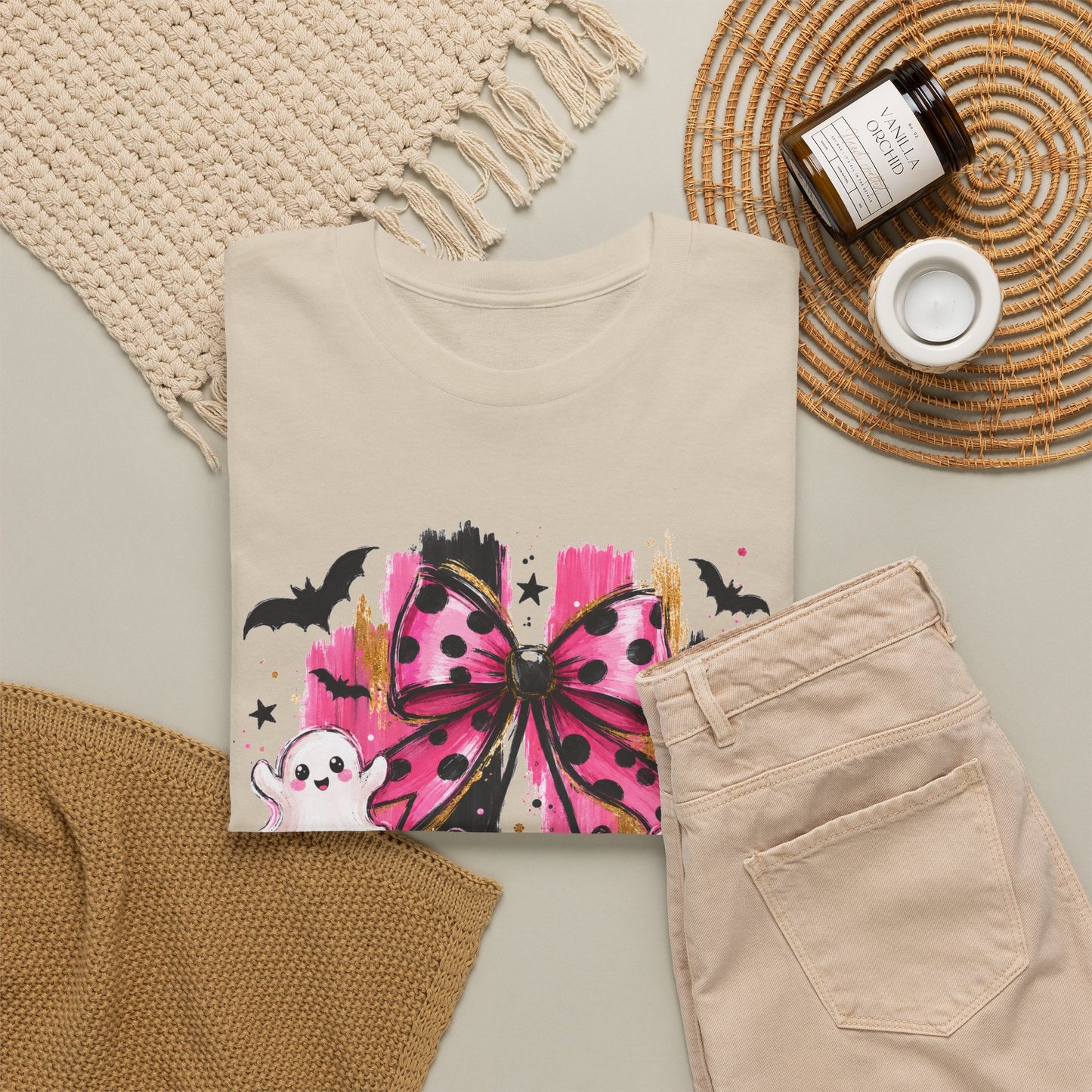 Halloween Pink Pumpkin Tee — Cute Ghosts & Polka Dot Bow Halloween T-Shirt
