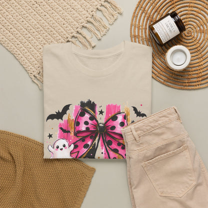 Halloween Pink Pumpkin Tee — Cute Ghosts & Polka Dot Bow Halloween T-Shirt