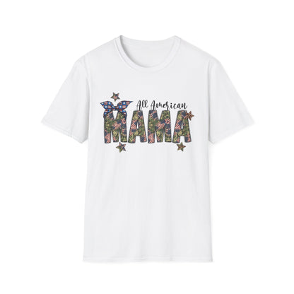 All American Mama T-Shirt — Patriotic Floral USA Mom Tee
