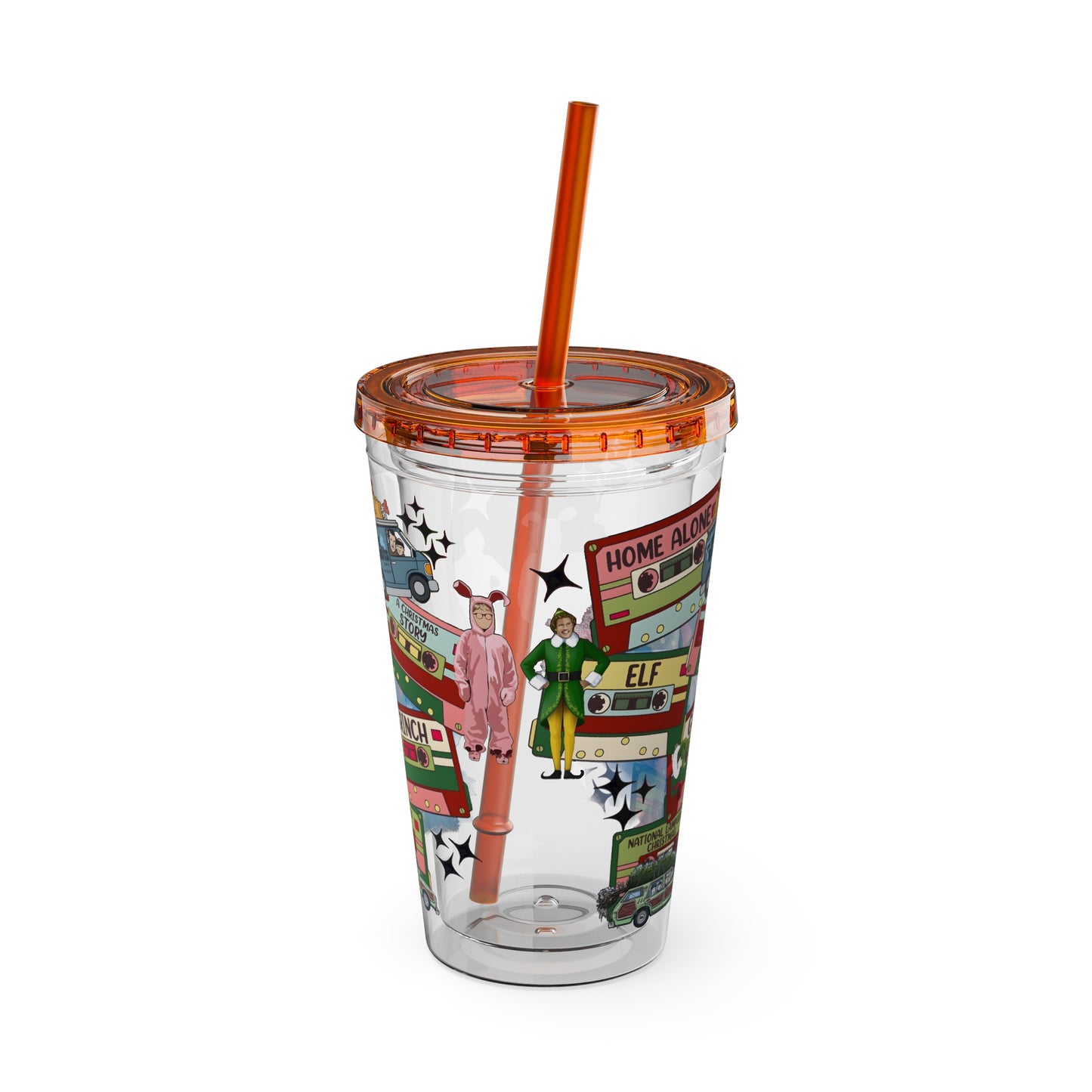 Holiday Movie Vans 16oz Tumbler with Straw – Christmas Classics Design (Home Alone, Elf, Grinch)