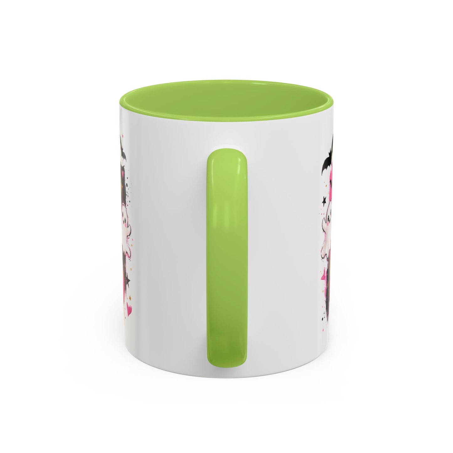 Halloween Pink Pumpkin Coffee Mug — Cute Ghosts & Bow Accent Mug (11/15oz)