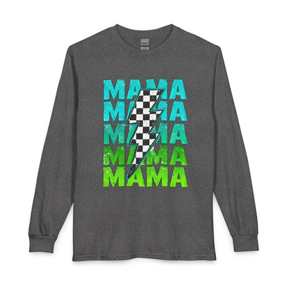 Mama Checkered Lightning Bolt Graphic T-Shirt | Game Day Sports Mom Tee