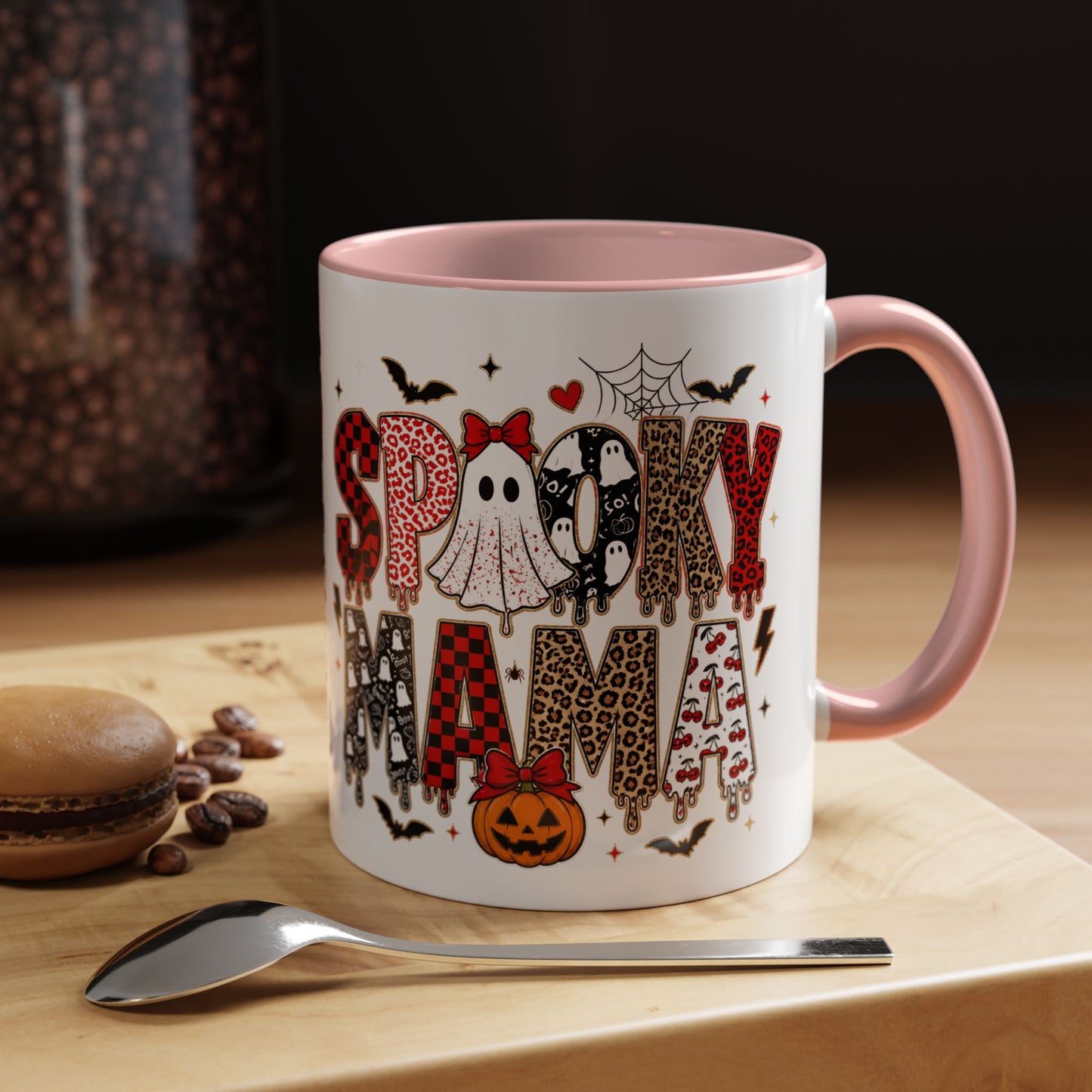Spooky Mama Accent Coffee Mug — Halloween Ghost Pumpkin 11/15oz