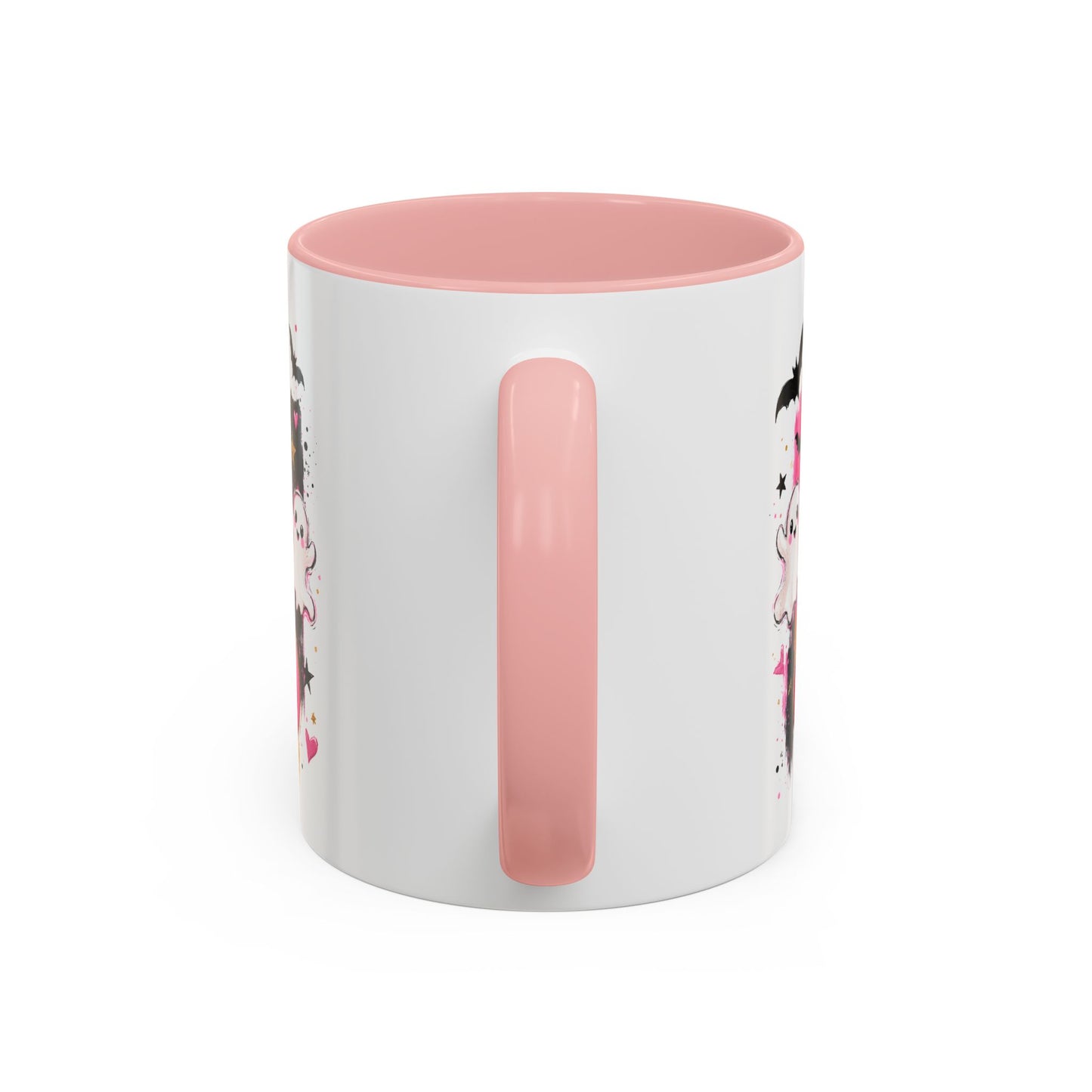 Halloween Pink Pumpkin Coffee Mug — Cute Ghosts & Bow Accent Mug (11/15oz)