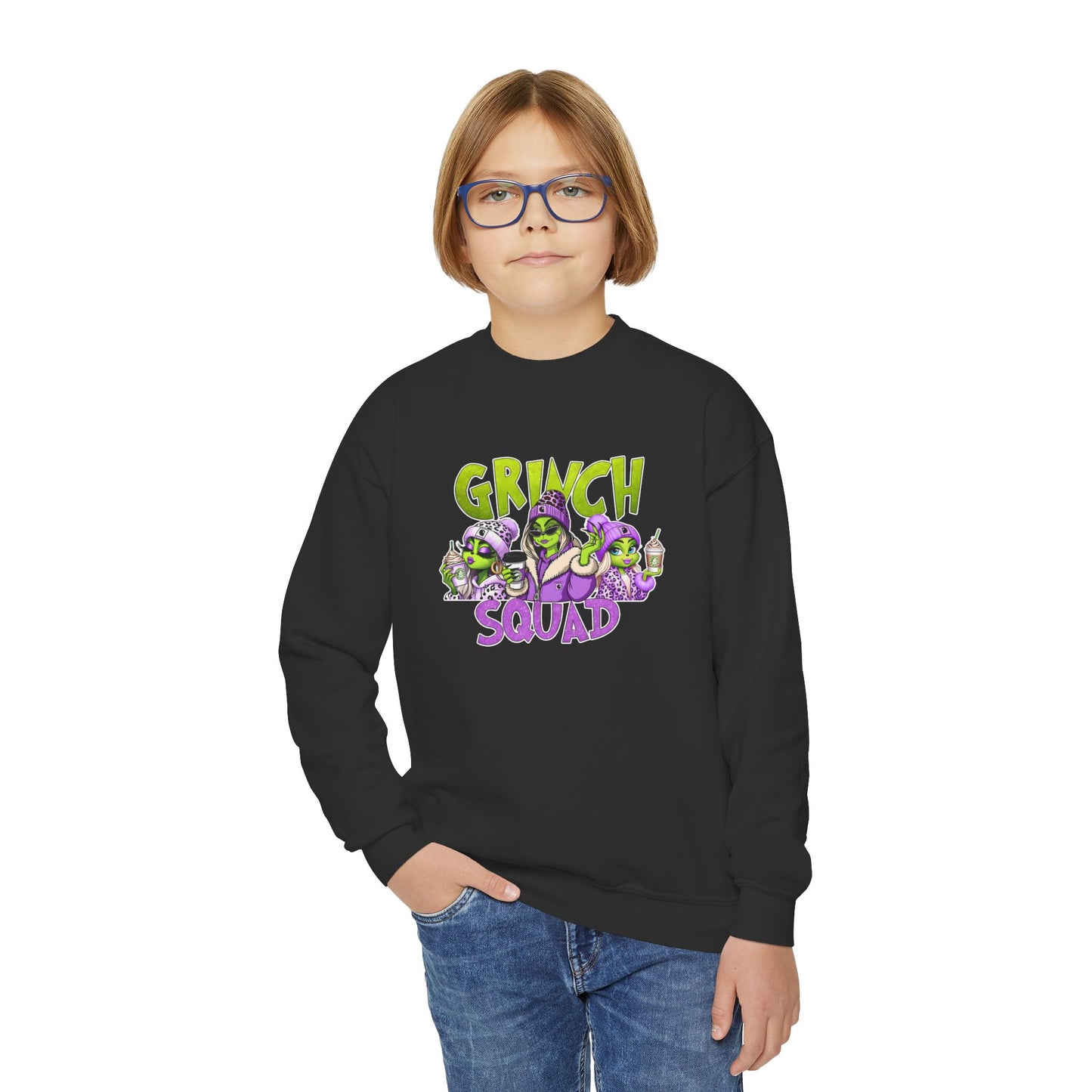 Grinch Squad Youth Crewneck Sweatshirt — Kids Funny Holiday Pullover