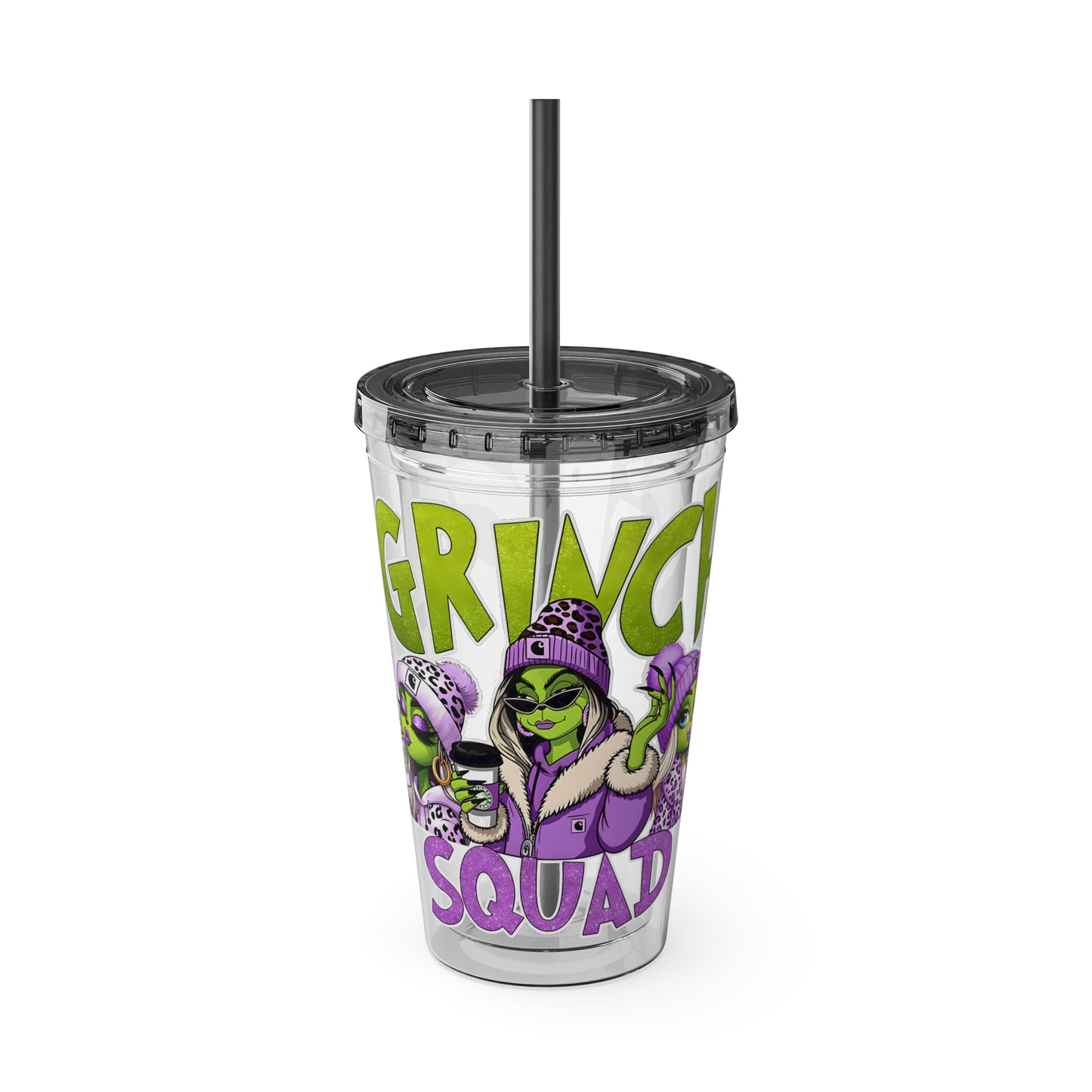 Grinch Squad 16oz Tumbler with Straw — Holiday Party Drink Cup