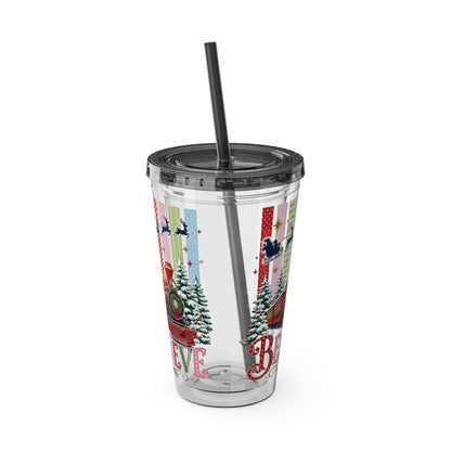 Believe Holiday Tumbler — Christmas Train 16oz Straw Cup